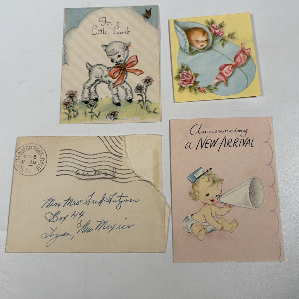 Vintage Baby Greeting Card Lot Gibson Norwalk Lamb Nursery Ephemera MCM decor